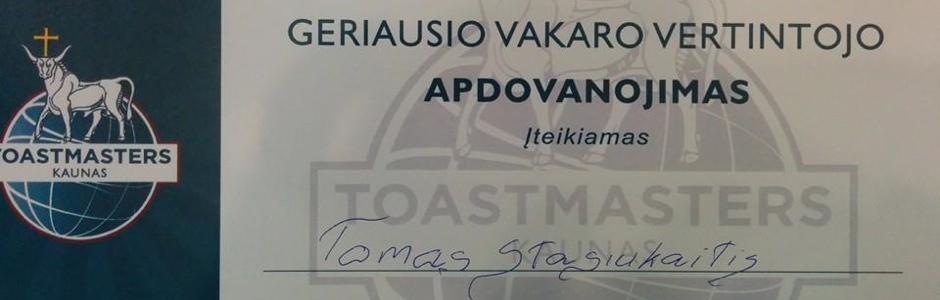 Geriausias Toastmasters Kaunas klubo vakaro vertintojas